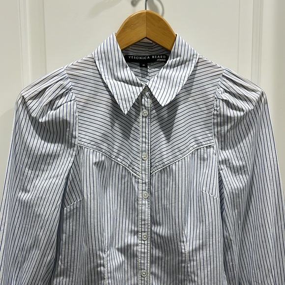 Veronica Beard “Verani” White & Blue Puff Sleeve Collared Button Down Shirt XS - Picture 5 of 8